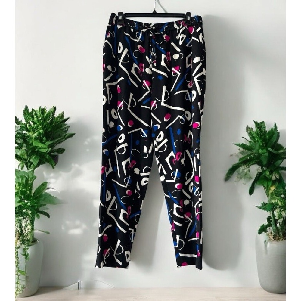 DKNY Size Medium Women's Black Pink Elastic Waist‎ Pants/Slacks YTK 80s Retro M